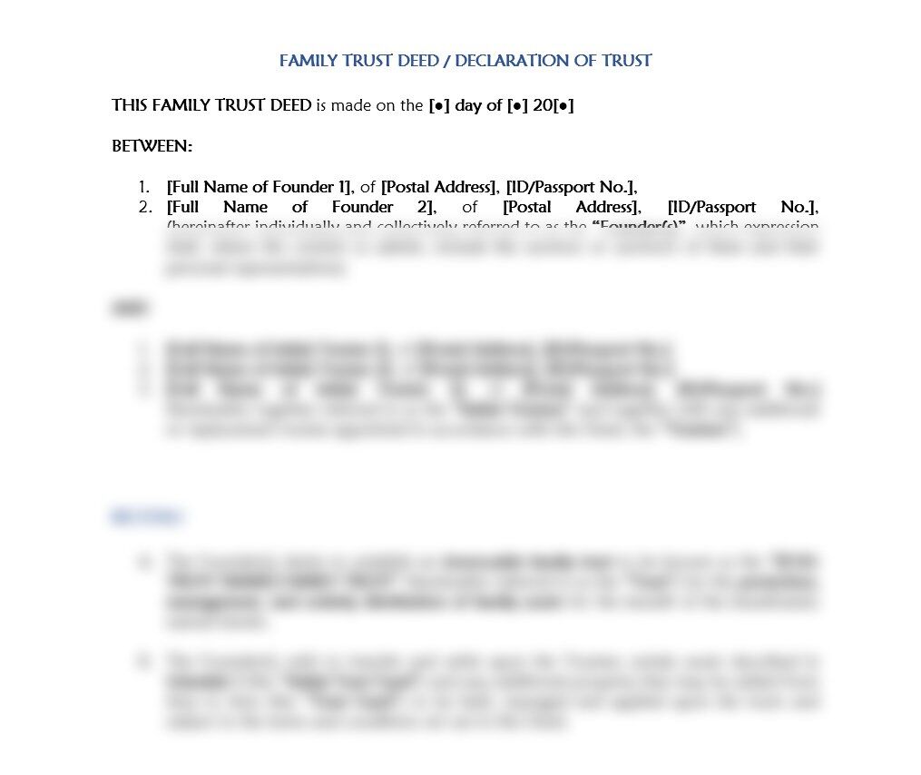 Family Trust Deed/ Declaration of Trust