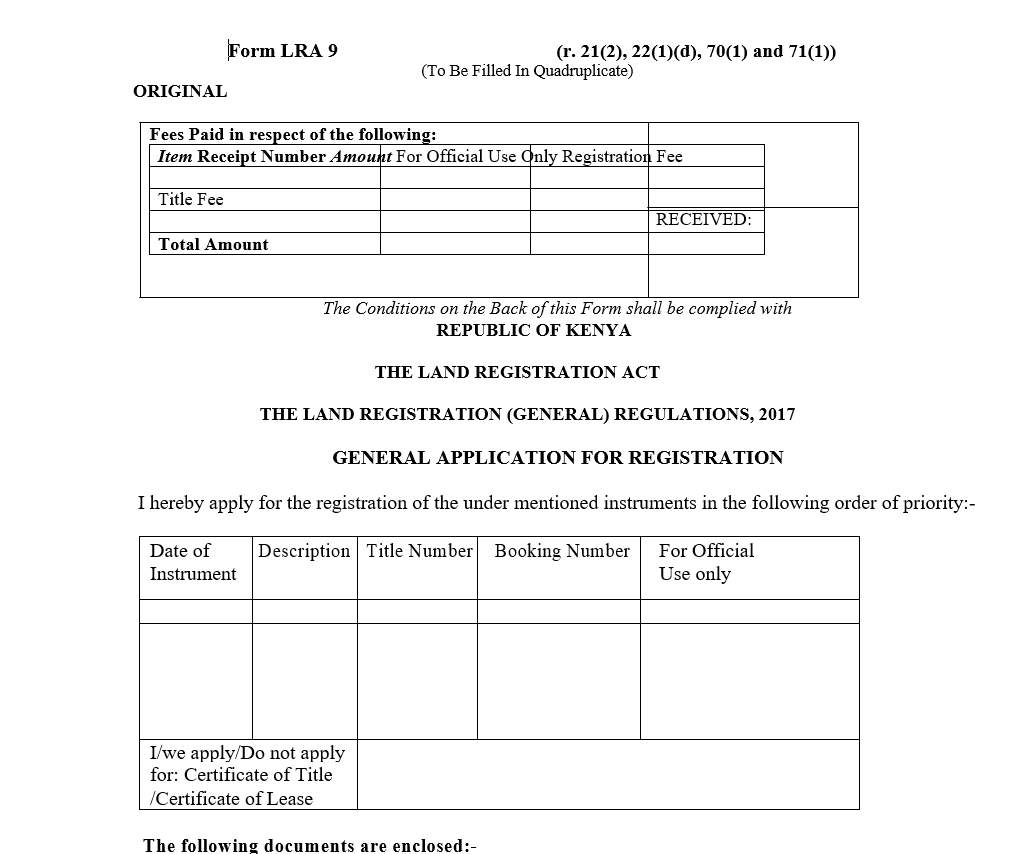 Application to be Noted in the Register as a Spouse – Form LRA-10 | land forms in kenya
