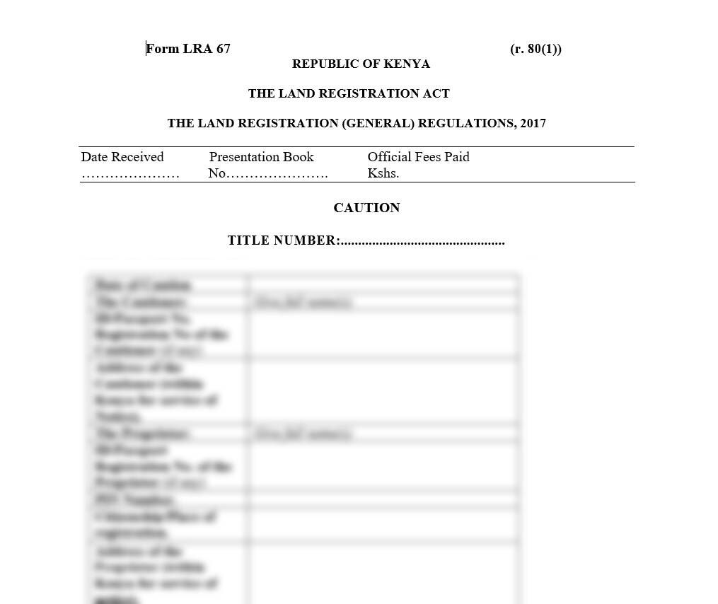 Caution Form LRA-68 | land forms in kenya downloadable