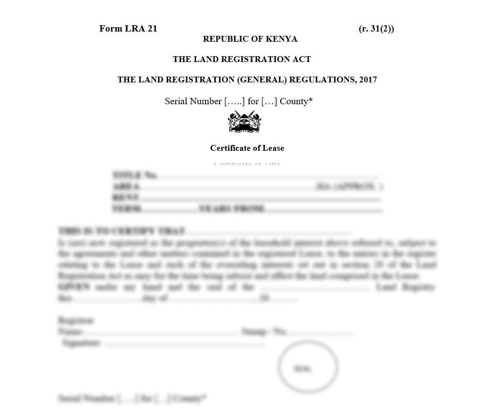 Certificate of Lease - Form LRA-21