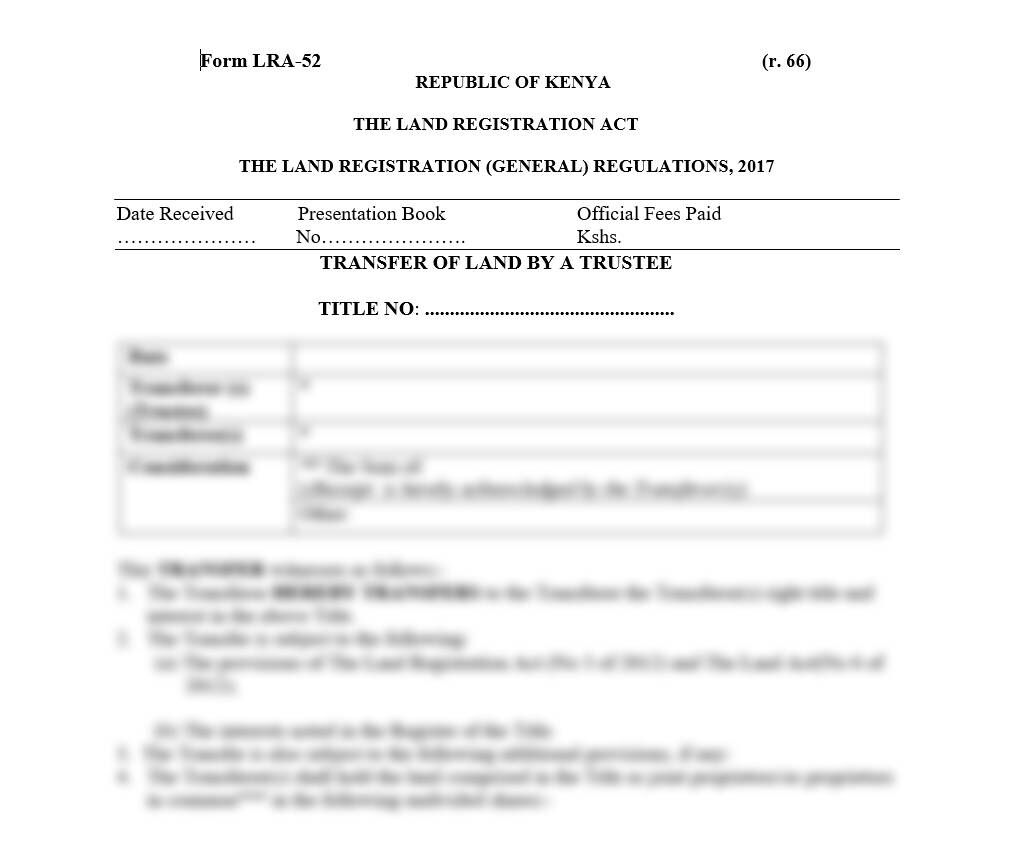 Transfer of Land by a Trustee - Form LRA-52