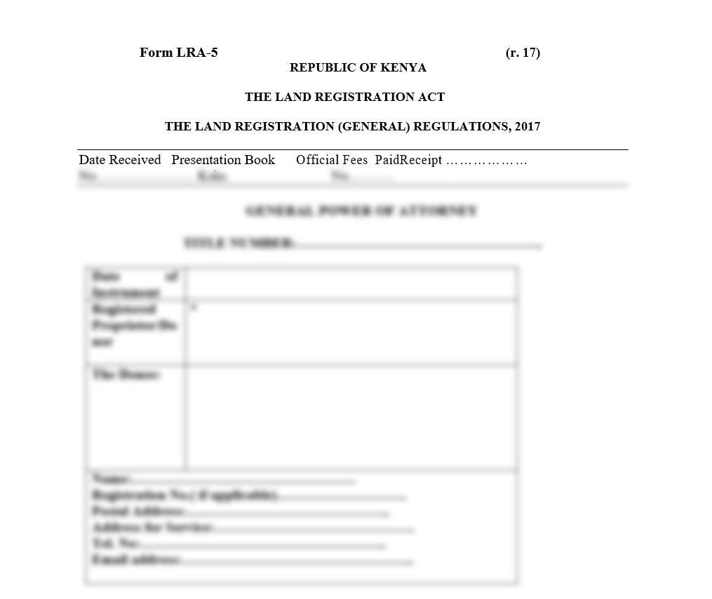 General Power of Attorney - LRA-5 | land forms in kenya