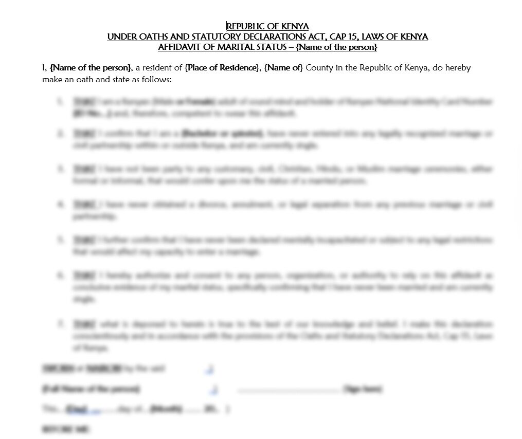 Affidavit of No Marriage in Kenya or Affidavit of No Impediment to Marriage | affidavits in kenya | legal documents | njaga & co advocates llp