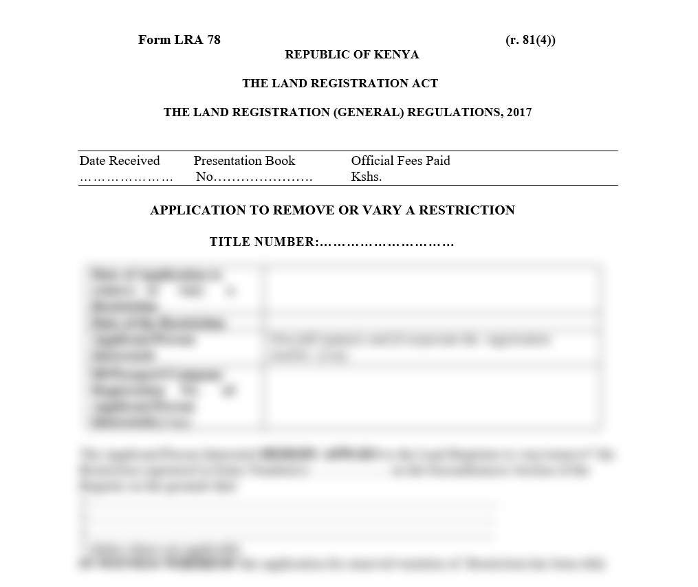 Application to Remove or Vary a Restriction | Land registration free legal documents