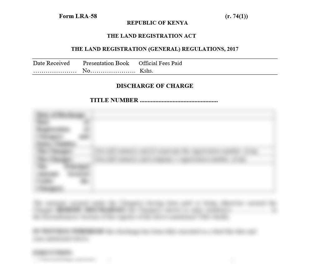 Discharge of Charge - Form LRA-58 | land forms in kenya | download free legal documents