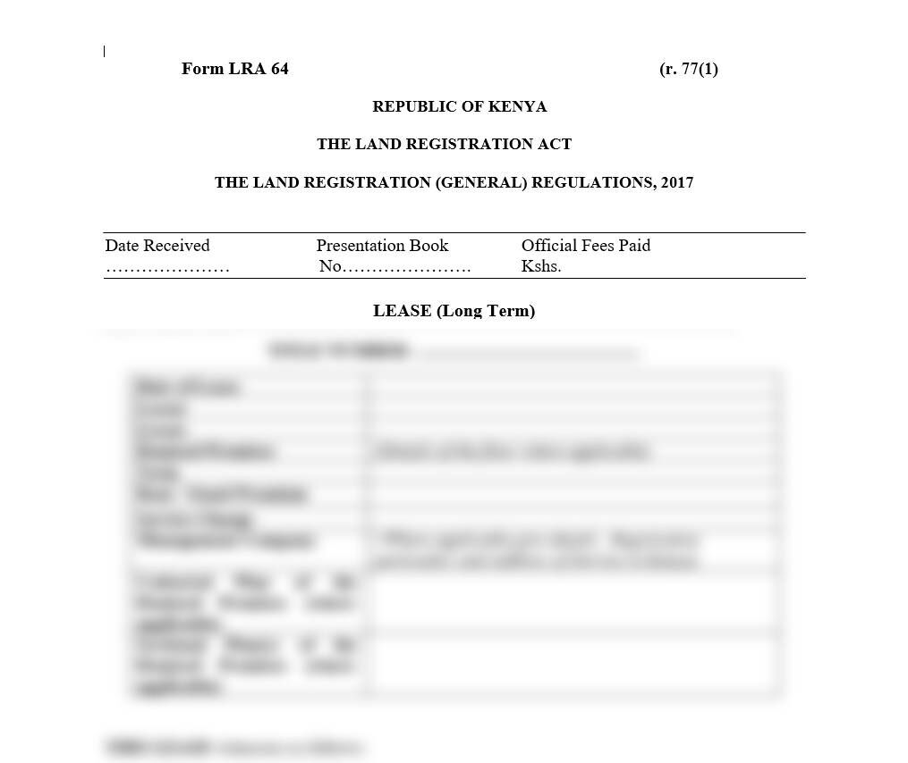 long term lease agreement form | land forms in Kenya