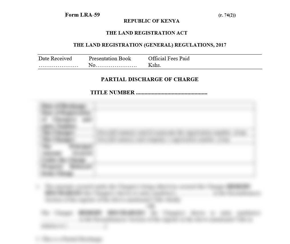 Partial Discharge of Charge - Form LRA-59 | download land forms in Kenya