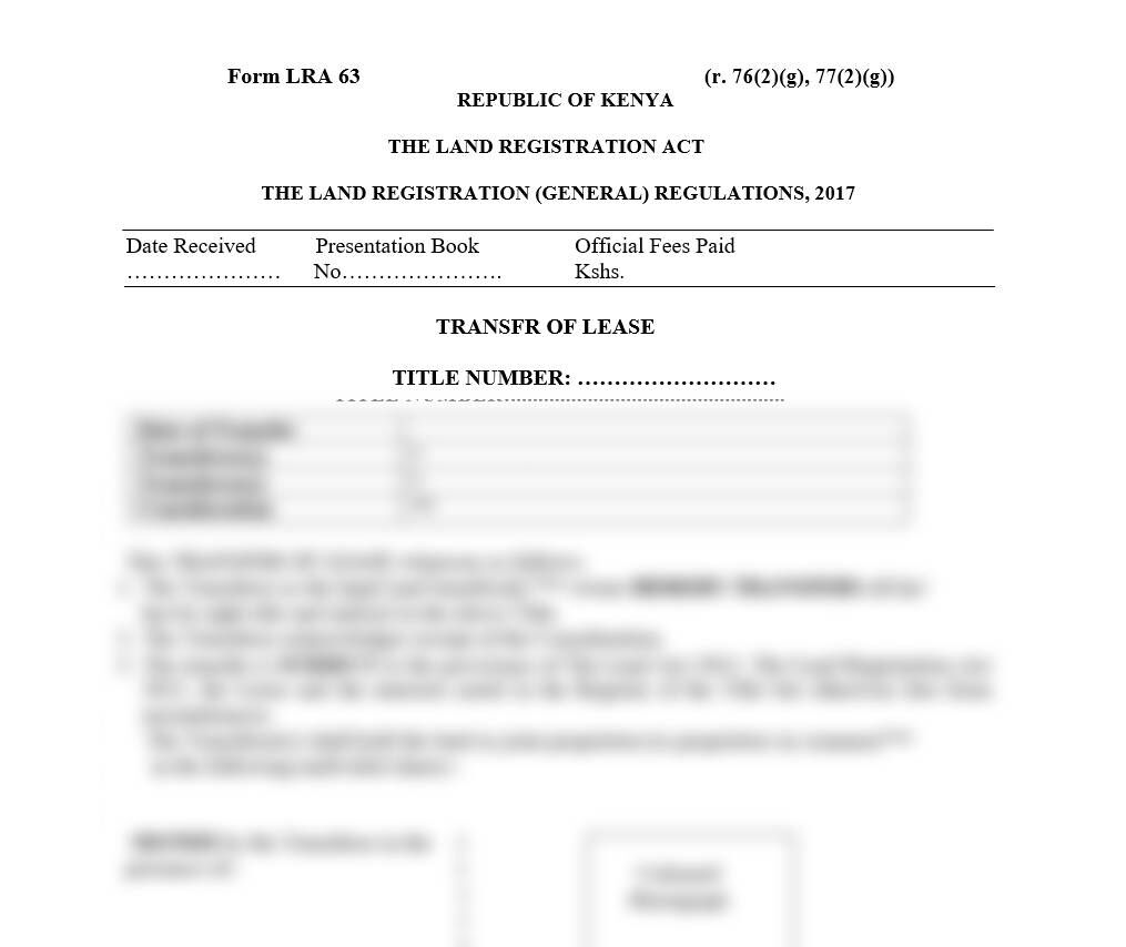 Transfer of Lease - Form LRA-63 | best law firm in Kenya | land forms in Kenya | CSR