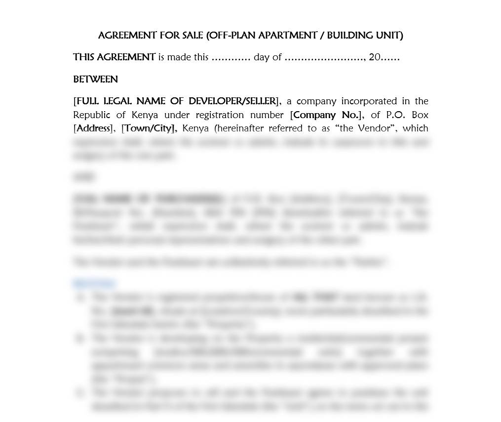 Agreement For Sale (Off-Plan Apartment / Building Unit) | off plan property in kenya