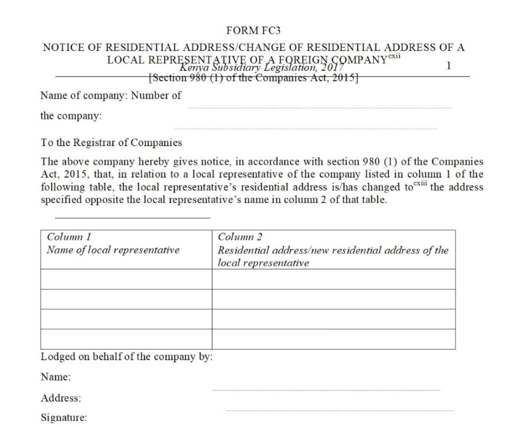 Notice of Residential Address/ Change of Residential Address of a Local Representative of a Foreign Company - FC3